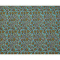 Turquoise Yellow Floral Paisley Pattern Pure Silk Crepe Fabric, Width 110 Cms, Made in India-D26079
