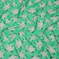 Mint Green White Floral Pattern Pure Silk Crepe Fabric, Width 110 Cms, Made in India-D26080