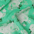 Mint Green White Floral Pattern Pure Silk Crepe Fabric, Width 110 Cms, Made in India-D26080