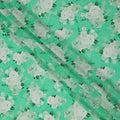 Mint Green White Floral Pattern Pure Silk Crepe Fabric, Width 110 Cms, Made in India-D26080