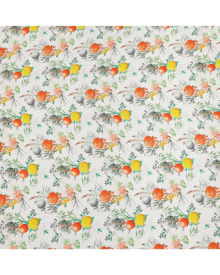 White Multicolor Floral Botanical Print Pure Silk Crepe Fabric, Width 110 Cms, Made in India-D26081