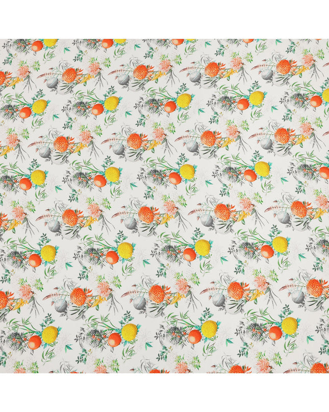 White Multicolor Floral Botanical Print Pure Silk Crepe Fabric, Width 110 Cms, Made in India-D26081