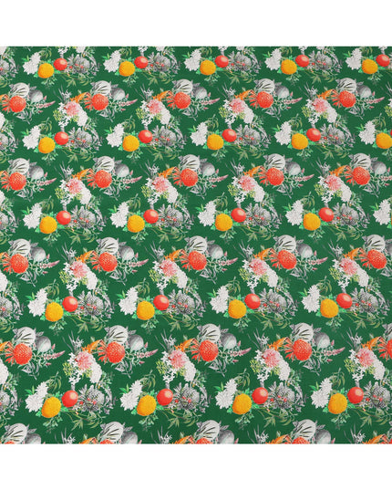 Green Multicolor Floral Botanical Print Pure Silk Crepe Fabric, Width 110 Cms, Made in India-D26083