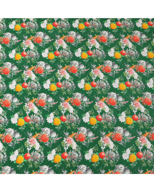 Green Multicolor Floral Botanical Print Pure Silk Crepe Fabric, Width 110 Cms, Made in India-D26083