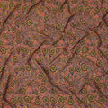 Peach Yellow Floral Pattern Pure Silk Crepe Fabric, Width 110 Cms, Made in India-D26084