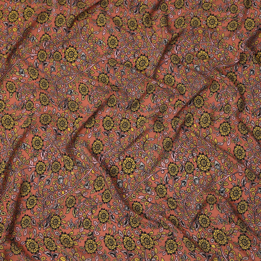 Peach Yellow Floral Pattern Pure Silk Crepe Fabric, Width 110 Cms, Made in India-D26084