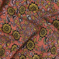 Peach Yellow Floral Pattern Pure Silk Crepe Fabric, Width 110 Cms, Made in India-D26084