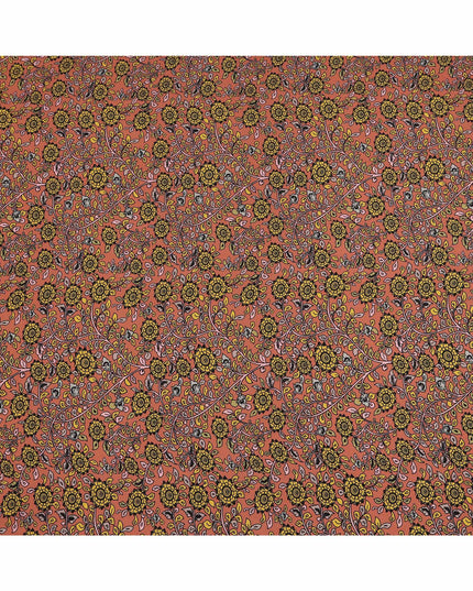 Peach Yellow Floral Pattern Pure Silk Crepe Fabric, Width 110 Cms, Made in India-D26084