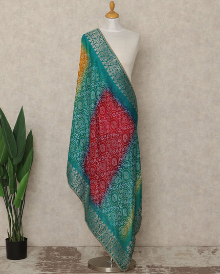 Teal Green Multicolor Premium Synthetic Brocade Dupatta with Traditional Bandhani-Inspired Motifs, 225X80 CMS Width, India-D26936 - Regal Fabrics