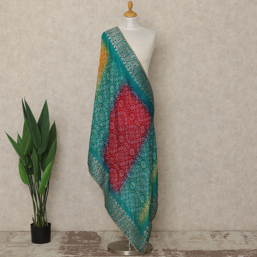 Teal Green Multicolor Premium Synthetic Brocade Dupatta with Traditional Bandhani-Inspired Motifs, 225X80 CMS Width, India-D26936 - Regal Fabrics
