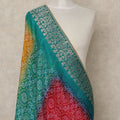 Teal Green Multicolor Premium Synthetic Brocade Dupatta with Traditional Bandhani-Inspired Motifs, 225X80 CMS Width, India-D26936 - Regal Fabrics