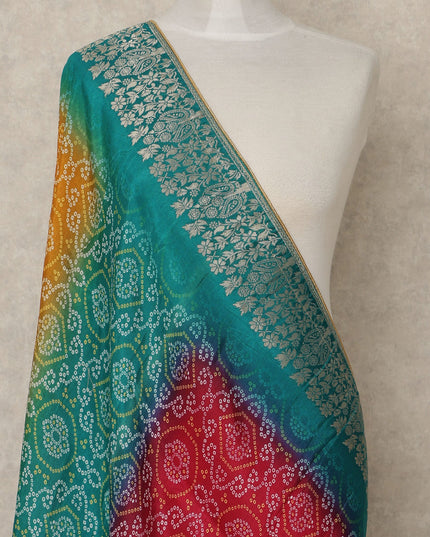Teal Green Multicolor Premium Synthetic Brocade Dupatta with Traditional Bandhani-Inspired Motifs, 225X80 CMS Width, India-D26936 - Regal Fabrics