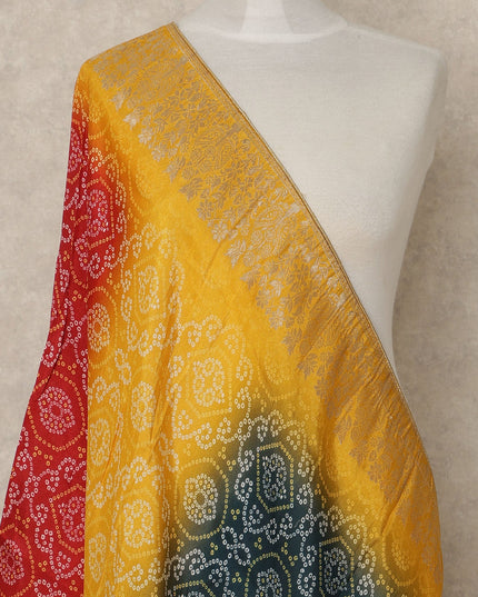 Mustard Yellow Multicolor Premium Synthetic Brocade Dupatta with Traditional Bandhani Motifs, 225X80 CMS Width, India-D26937 - Regal Fabrics