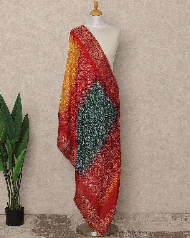 Crimson Red Multicolor Premium Synthetic Brocade Dupatta with Traditional Bandhani Motifs, 225X80 CMS Width, India-D26938 - Regal Fabrics