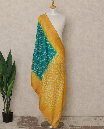 Mustard Yellow and Emerald Green Premium Synthetic Brocade Dupatta with Bandhani-Inspired Patterns, 225X80 CMS Width, India-D26940 - Regal Fabrics