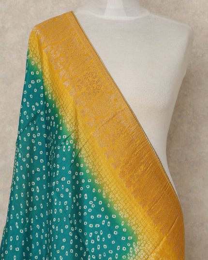 Mustard Yellow and Emerald Green Premium Synthetic Brocade Dupatta with Bandhani-Inspired Patterns, 225X80 CMS Width, India-D26940 - Regal Fabrics