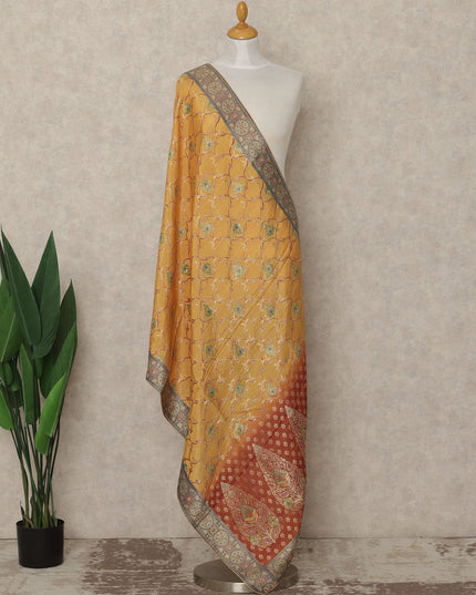 Mustard Yellow Premium Synthetic Brocade Dupatta with Traditional Floral Motifs, 225X80 CMS Width, India-D26944 - Regal Fabrics
