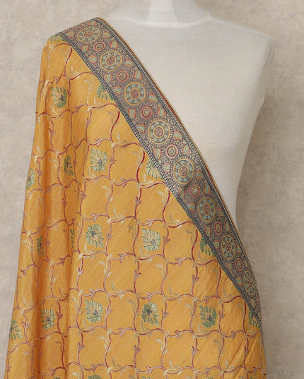 Mustard Yellow Premium Synthetic Brocade Dupatta with Traditional Floral Motifs, 225X80 CMS Width, India-D26944 - Regal Fabrics
