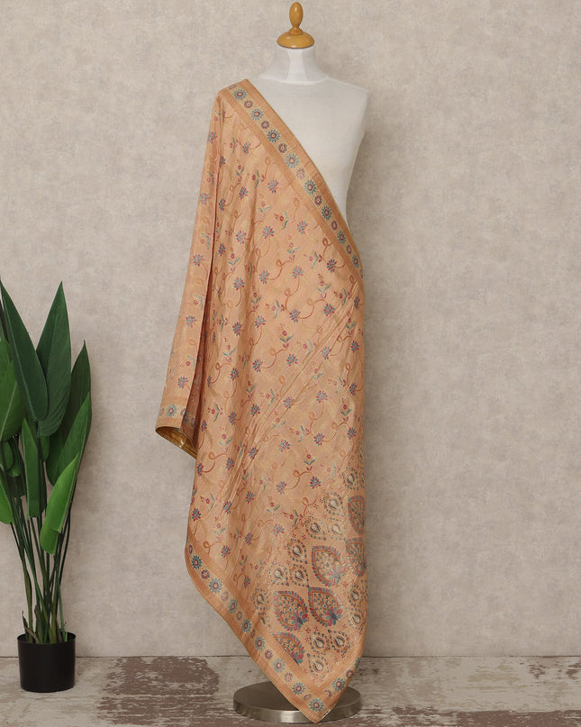 Peach Beige Premium Synthetic Brocade Dupatta with Floral Vine Motifs, 225X80 CMS Width, India-D26945 - Regal Fabrics