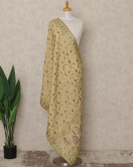 Light Olive Green Premium Synthetic Brocade Dupatta with Floral Vine Motifs, 225X80 CMS Width, India-D26947