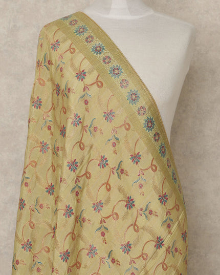 Light Olive Green Premium Synthetic Brocade Dupatta with Floral Vine Motifs, 225X80 CMS Width, India-D26947