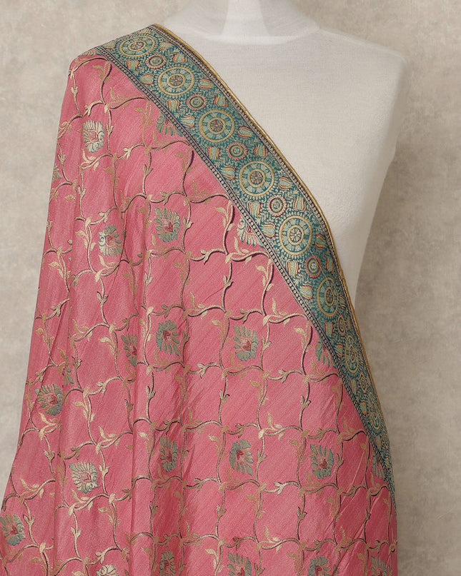 Pink Premium Synthetic Brocade Dupatta 225X80 CMS Width, India-D26965