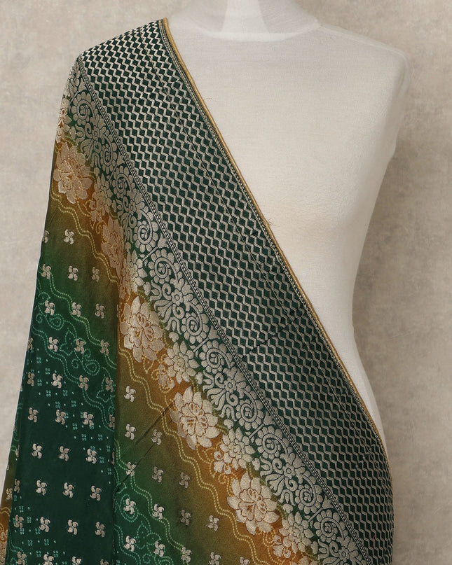 Green Premium Synthetic Brocade Dupatta 225X80 CMS Width, India-D26970