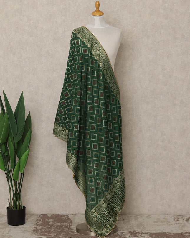 Green Premium Synthetic Brocade Dupatta 225X80 CMS Width, India-D26974