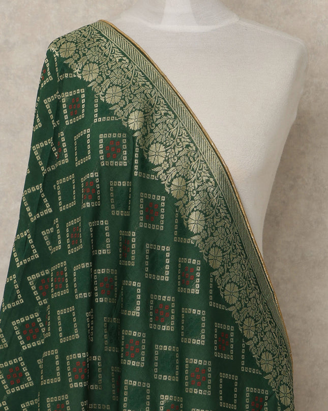 Green Premium Synthetic Brocade Dupatta 225X80 CMS Width, India-D26974