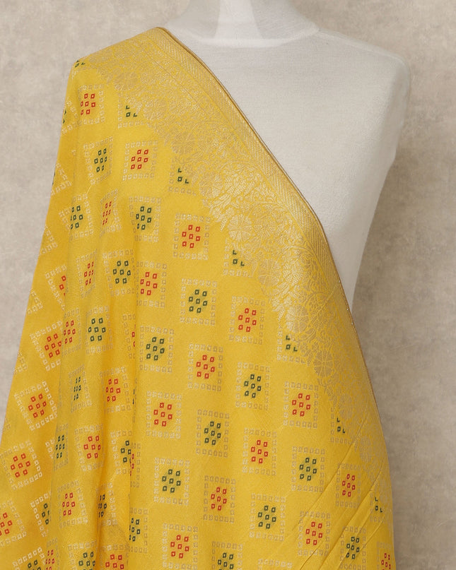 Yellow Premium Synthetic Brocade Dupatta 225X80 CMS Width, India-D26975
