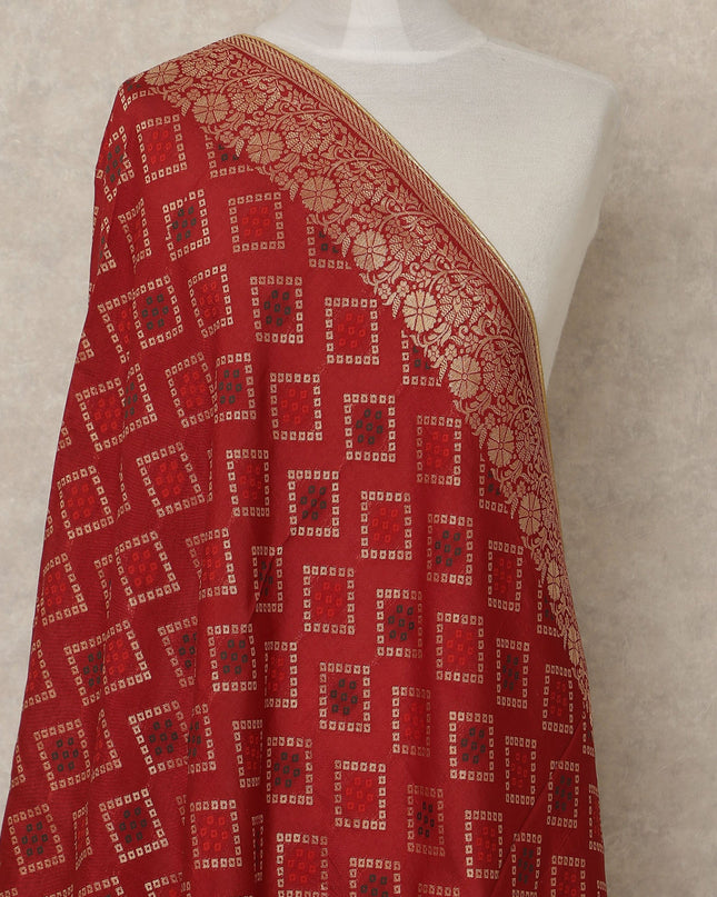 Red Premium Synthetic Brocade Dupatta 225X80 CMS Width, India-D26976