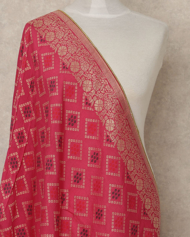 Pink Premium Synthetic Brocade Dupatta 225X80 CMS Width, India-D26977 - Regal Fabrics