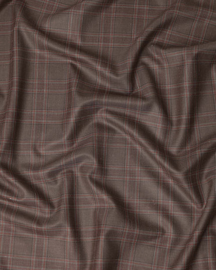 Brown Checkered Blended Linen Wool Suiting Fabric 150 Cms Width China-D28213