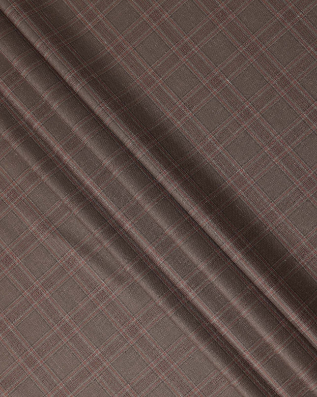 Brown Checkered Blended Linen Wool Suiting Fabric 150 Cms Width China-D28213