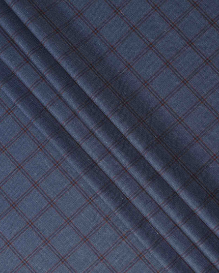 Steel Blue Checkered Blended Linen Wool Suiting Fabric 150 Cms Width China-D28214