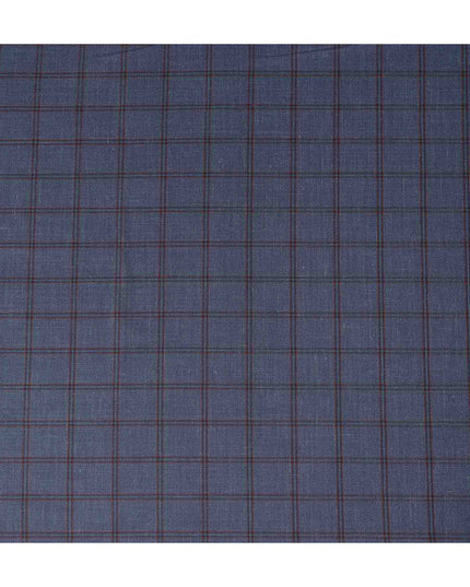 Steel Blue Checkered Blended Linen Wool Suiting Fabric 150 Cms Width China-D28214