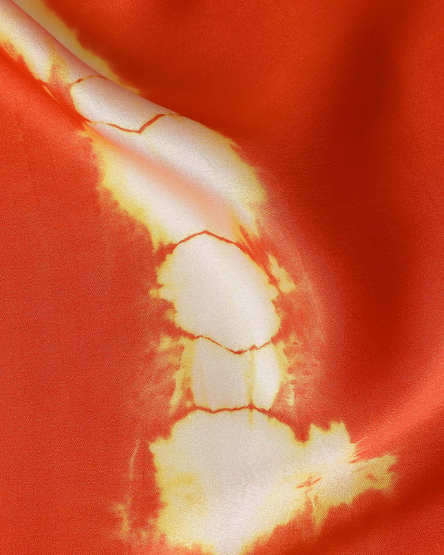 Orange Tie-Dye Silk Satin Fabric 110cm India