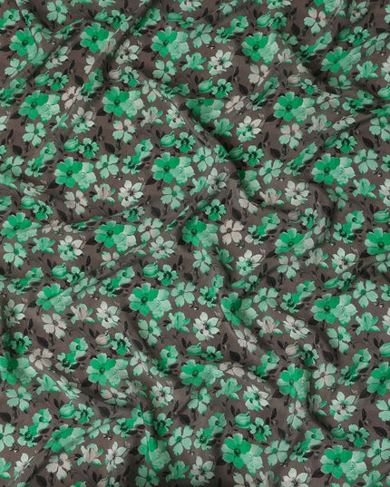 Emerald Green Floral Silk Crepe Fabric 110cm