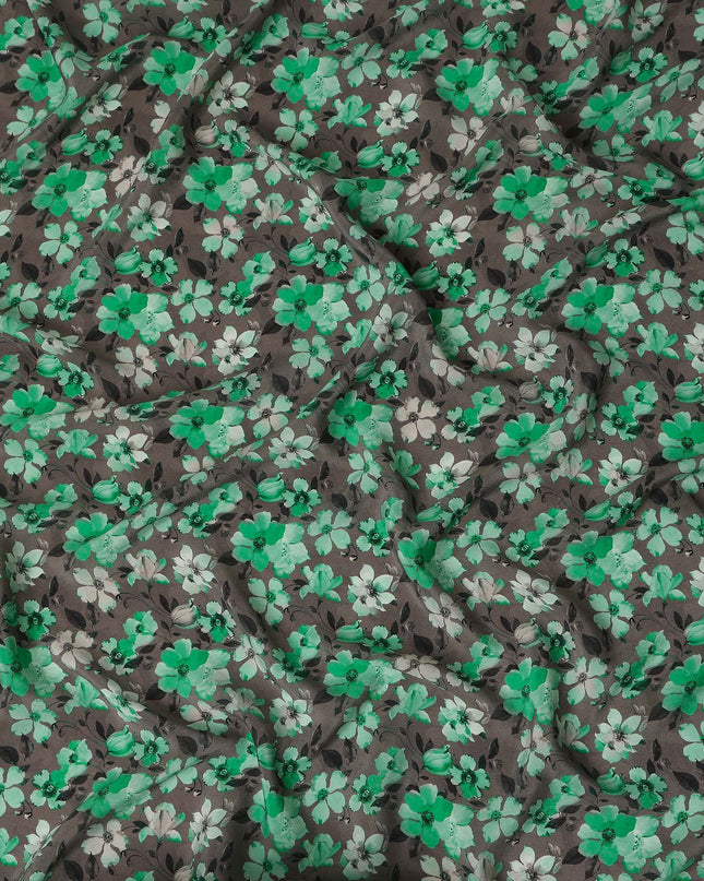 Emerald Green Floral Silk Crepe Fabric 110cm