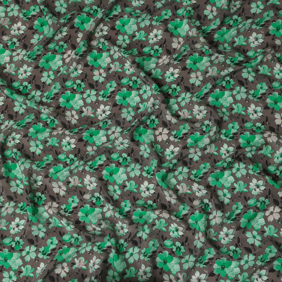 Emerald Green Floral Silk Crepe Fabric 110cm