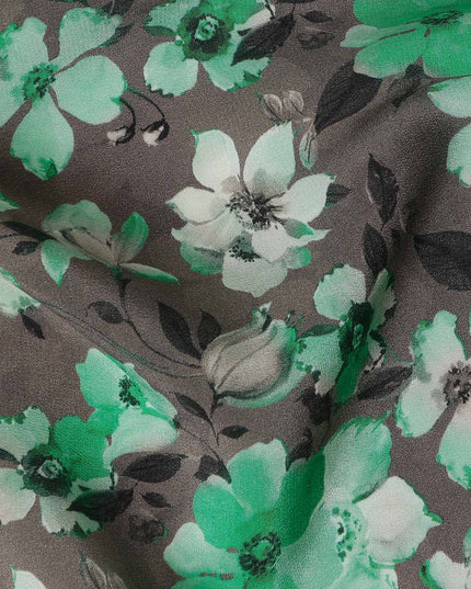 Emerald Green Floral Silk Crepe Fabric 110cm