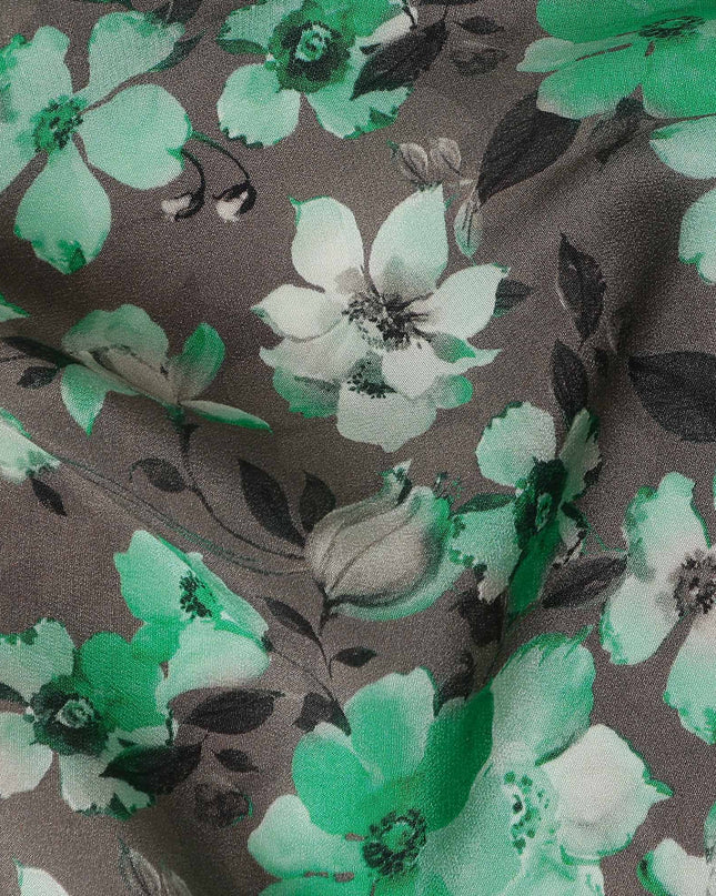 Emerald Green Floral Silk Crepe Fabric 110cm