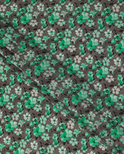Emerald Green Floral Silk Crepe Fabric 110cm