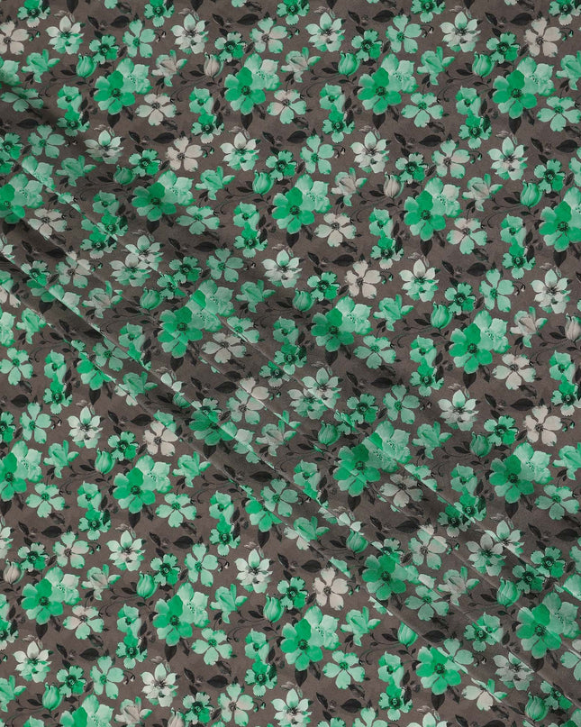 Emerald Green Floral Silk Crepe Fabric 110cm