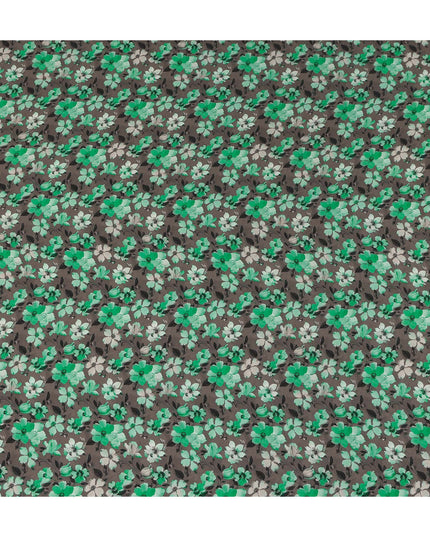 Emerald Green Floral Silk Crepe Fabric 110cm