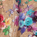Tan Brown Bouquet Floral Silk Crepe 110cm