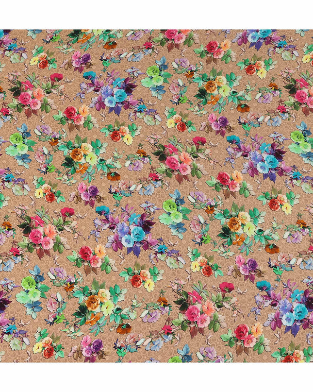 Tan Brown Bouquet Floral Silk Crepe 110cm
