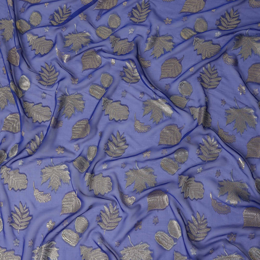 Blue Leaf Embroidered Silk Garbasaar 110cm