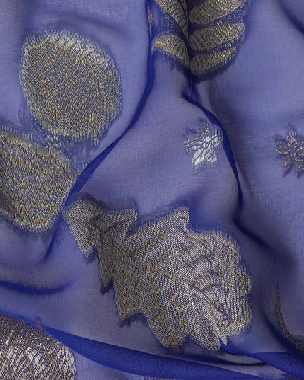Blue Leaf Embroidered Silk Garbasaar 110cm