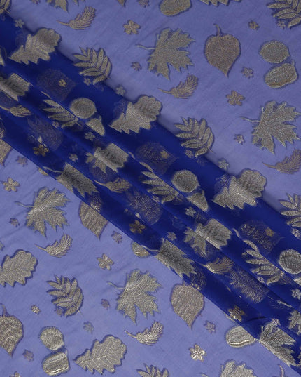 Blue Leaf Embroidered Silk Garbasaar 110cm